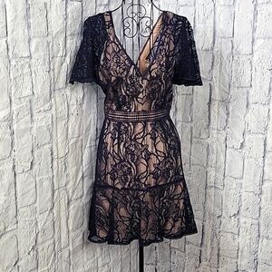 BB DAKOTA Blue Lacey and Ruffled Dressy‎ Mini Dress